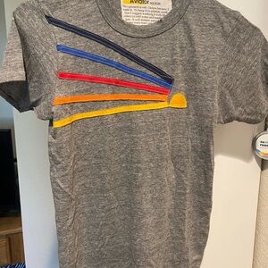 Aviator Nation Gray Tee with Multicolor Stripes
